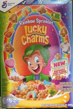 General Mills LUCKY CHARMS 'Rainbow Sprinkles' OSweetened Corn Ceral& Marshmallows 309gr