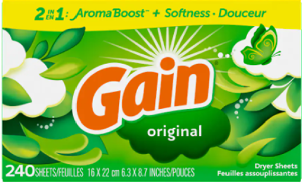 GAIN 'Original' Fabric Softener Sheets, 2in1 Aroma Boost + Softness Trocknertücher 240 Tücher