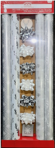 HOLIDAY Time Premium Gift Wrap Ensemble Silbertöne Papier & Folie 4x 3,04 m